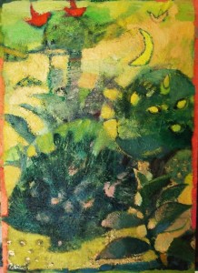 Red Birds in a Garden